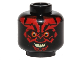 Minifigure, Head Alien with SW Darth Maul, Red Face, Evil Smile Pattern