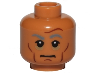 Minifigure, Head Dark Bluish Gray Eyebrows, Dark Tan Bags under Eyes, Reddish Brown Cheek Lines, Forehead Crease, and Chin Dimple Pattern
