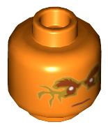 Minifigure, Head Dark Orange Eyebrows, Mouth and Eyes with Gold Fractures Pattern (Cole)