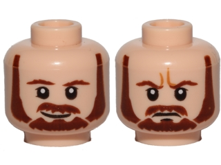Minifigure, Head Dual Sided Beard, Brown Eyebrows, Moustache, White Pupils, Smile / Frown Pattern (SW Qui-Gon)