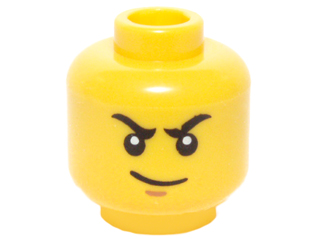 Minifigure, Head Black Eyebrows, Left Scarred, Medium Nougat Chin Dimple, Smirk Pattern