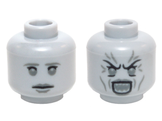 Minifigure, Head Dual Sided Female Gray Eyebrows, Eyes, Lips with Sad / Open Mouth Angry with Lines Pattern (Weeping Angel)