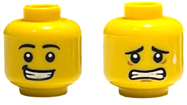 Minifigure, Head Dual Sided Black Eyebrows, White Pupils, Smile with Teeth / Scared Pattern