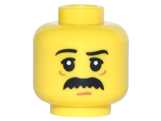 Minifigure, Head Black Eyebrows, White Pupils, Black Bushy Moustache Pattern