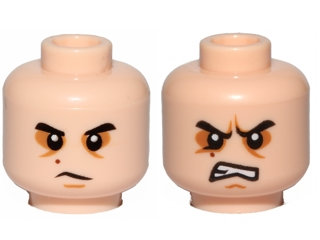 Minifigure, Head Dual Sided SW Black Eyebrows, Sunken Eyes, Red Beauty Mark / Mole, Concerned / Angry Pattern (Kylo Ren)