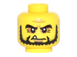 Minifigure, Head Bushy Black Eyebrows and Beard, Wrinkles and One White Fang Pattern