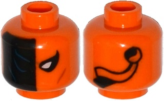 Minifigure, Head Alien with Mask Half Black with Dark Blue Contours, White Eye, Ribbons on Back on Back Pattern