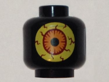 Minifigure, Head without Face with Large Bright Light Yellow Eye with Dark Red Veins and Orange Iris Pattern (Nexo Knights Sparkks)