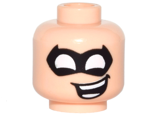 Minifigure, Head Male Black Eye Mask Pointed with White Eye Holes and Open Mouth Crooked Smile Pattern