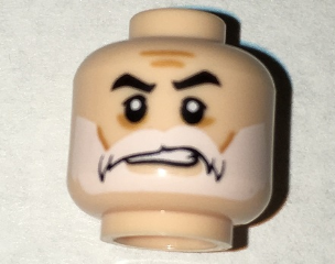 Minifigure, Head Beard White, Moustache, Black Eyebrows, Cheek Lines, Sneer Pattern (Captain Rex)