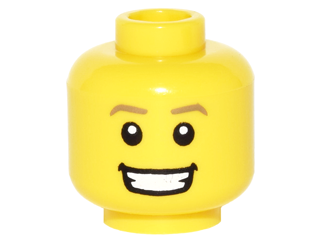 Minifigure, Head Dark Tan Eyebrows, Open Mouth Smile with Teeth Pattern