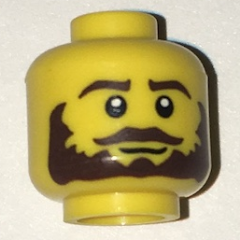 Minifigure, Head Beard Dark Brown Bushy, Moustache, White Pupils Pattern