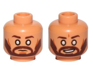 Minifigure, Head Dual Sided Dark Brown Eyebrows, Beard, Cheek Lines, White Blind Eyes, Neutral / Smile Pattern (SW Kanan Jarrus)