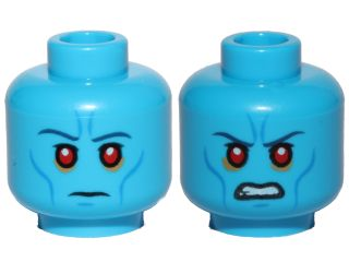 Minifigure, Head Dual Sided Alien Dark Blue Eyebrows, Blue Cheek Lines, Red Eyes, Neutral / Angry Pattern (SW Admiral Thrawn)