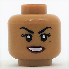 Minifigure, Head Female Black Eyebrows, Eyelashes, Beauty Mark Under Left Eye, Dark Red Lips Pattern