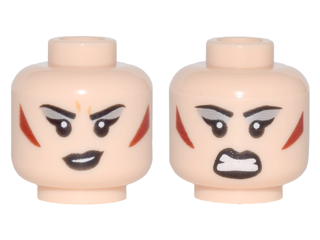 Minifigure, Head Dual Sided Female Silver Eye Shadow, Dark Red Triangular Cheek Patches, Smile / Barred Teeth Angry Pattern (Magpie)