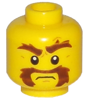 Minifigure, Head Reddish Brown Bushy Eyebrows, Horseshoe Moustache, Left Eyebrow Raised Pattern