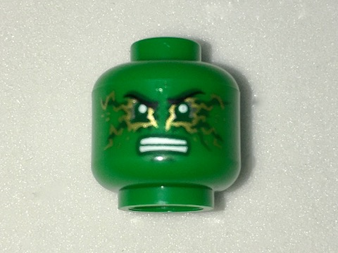 Minifigure, Head Alien White Eyes and White and Gold Airjitzu Electricity Pattern