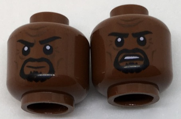 Minifigure, Head Dual Sided Black Eyebrows, Black Goatee, Firm Grin / Tense Pattern