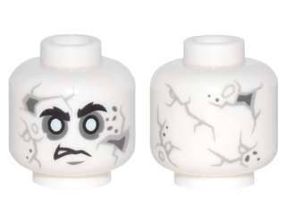 Minifigure, Head Alien with PotC Gray Cracks and Spots, Bushy Black Eyebrows, White Eyes, Crooked Frown Pattern