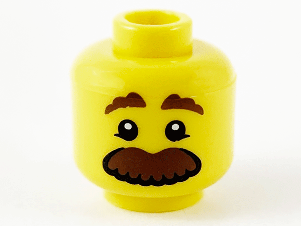 Minifigure, Head Brown Eyebrows and Large Moustache Pattern
