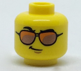 Minifigure, Head Glasses, Orange and Copper Sunglasses, Black Eyebrows, Right Raised Eyebrow, Smirk Pattern
