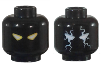 Minifigure, Head Dual Sided Triangular White and Yellow Eyes / Triangular White and Bright Light Blue Eyes and Lightning Pattern