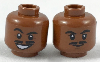 Minifigure, Head Dual Sided Moustache Split, Black Eyebrows, Lopsided Grin / Closed Mouth Pattern (SW Lando)