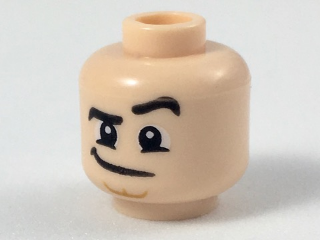 Minifigure, Head Black Eyebrows, Left Raised, Lopsided Grin, Dark Orange Cleft Chin Pattern