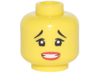 Minifigure, Head Female Black Thin Raised Eyebrows, Red Lips, and Open Mouth Clenched Teeth Pattern