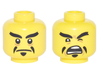 Minifigure, Head Dual Sided Black Eyebrows and Pointed Goatee, Stern / Open Mouth Angry Pattern