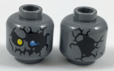 Minifigure, Head Alien with Yellow Right Eye, Blue Left Eye, Black Cracks and Jagged Mouth (Lord Krakenskull) Pattern