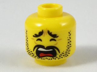 Minifigure, Head Beard Black Stubble, Black Eyebrows, Moustache, Scared Wide Open Mouth Pattern