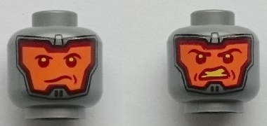Minifigure, Head Dual Sided Balaclava with Orange Face, Dark Red Eyebrows and Eyes, Determined / Angry Bared Teeth Pattern