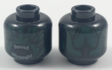 Minifigure, Head Alien with Dark Green Scales and Light Gray Teeth in Gaping Mouth Pattern