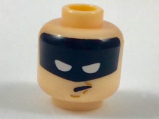 Minifigure, Head Black Headband with Squinted Batman Eyes, Worried Pattern