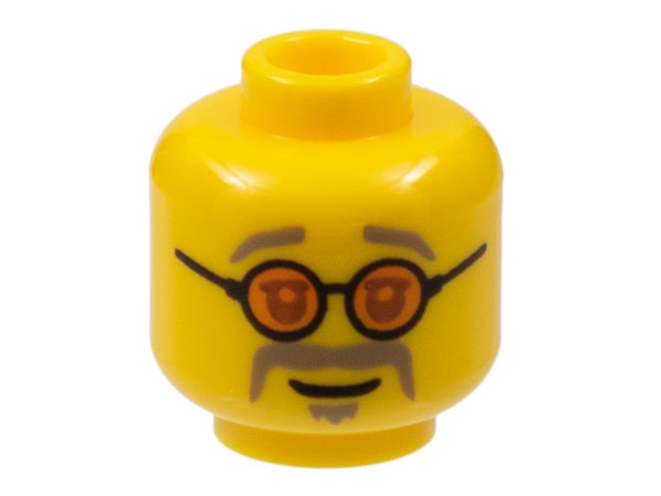 Minifigure, Head Glasses with Orange Sunglasses, Dark Tan Eyebrows, Moustache and Goatee Pattern