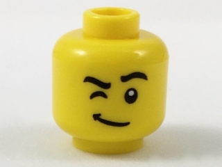 Minifigure, Head Black Eyebrows, Right Eye Wink, Lopsided Grin with Dimple Pattern