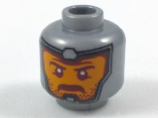 Minifigure, Head Balaclava, Orange Face, Dark Red Eyebrows and Moustache Pattern