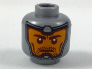 Minifigure, Head Balaclava, Orange Face, Dark Red Eyebrows, Cheek Lines and Stubble Pattern