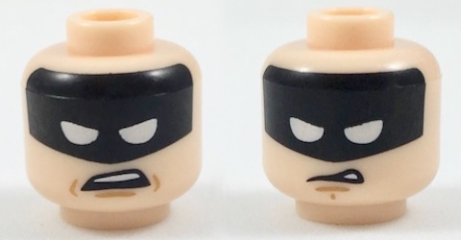 Minifigure, Head Dual Sided Black Headband with Squinted Batman Eyes, Worried / Disgusted Expression Pattern