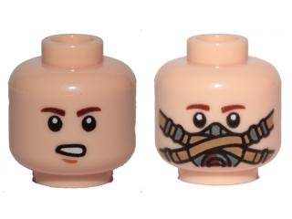 Minifigure, Head Dual Sided Reddish Brown Eyebrows, Chin Dimple, Open Mouth / Pilot Breathing Mask Pattern