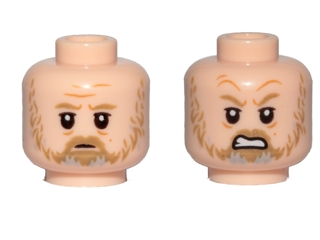 Minifigure, Head Dual Sided Dark Tan Moustache and Beard with Gray Pattern, Sad / Angry Pattern (SW Luke Skywalker)