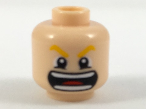 Minifigure, Head Bright Light Orange Eyebrows, Wide Open Mouth with Teeth and Red Tongue Pattern