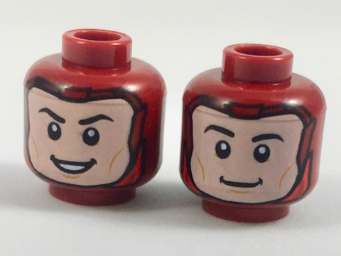 Minifigure, Head Dual Sided Balaclava Light Nougat Face, Black Eyebrows, Open Mouth Smile / Closed Mouth Smile Pattern