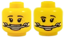 Minifigure, Head Dual Sided Female Dark Brown Eyebrows, Freckles, Headgear Braces, Smile with Teeth / Raised Eyebrow Pattern