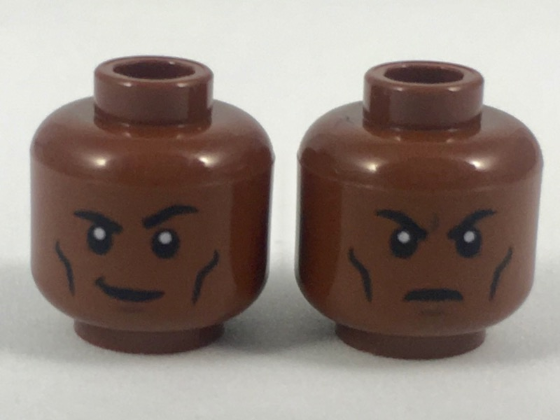 Minifigure, Head Dual Sided Black Eyebrows and Cheek Lines, Smirk with Raised Eyebrow / Firm Expression Pattern