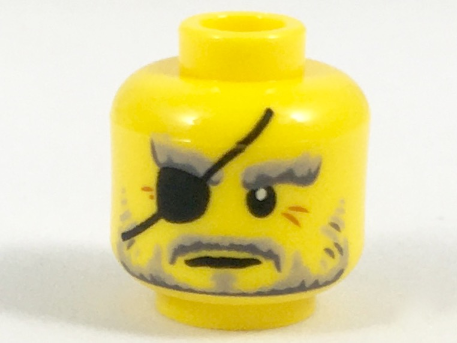 Minifigure, Head Gray Eyebrows and Beard, Black Eye Patch, Dark Orange Crow's Feet Pattern