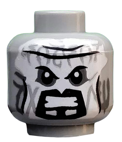 Minifigure, Head Alien with White Face, Black Brow and Cheek Lines and Goatee, Gritted Teeth Pattern