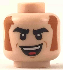 Minifigure, Head Black Eyebrows, Dark Orange Sideburns, Big Smile with Red Tongue Pattern